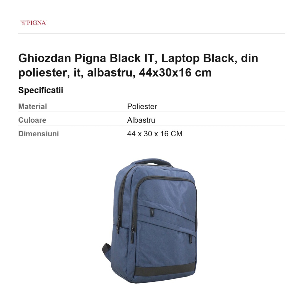 Ghiozdan Pigna Black IT, din poliester, laptop, albastru, 44x30x16 cm [3]