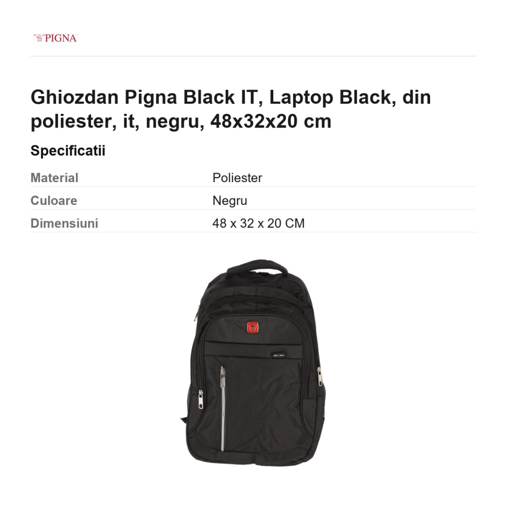 Ghiozdan Pigna Black IT, din poliester, laptop, negru, 48x32x20 cm [3]