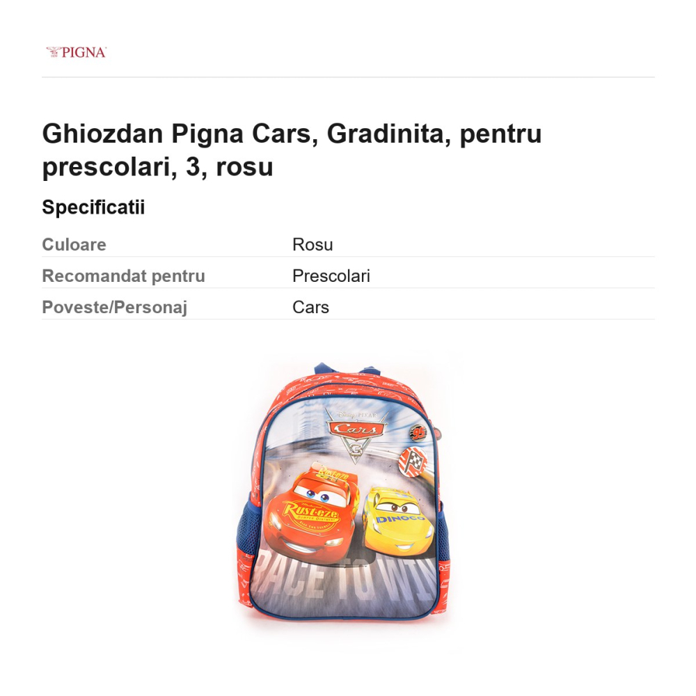 Ghiozdan Pigna Cars, pentru prescolari, 3, rosu [3]