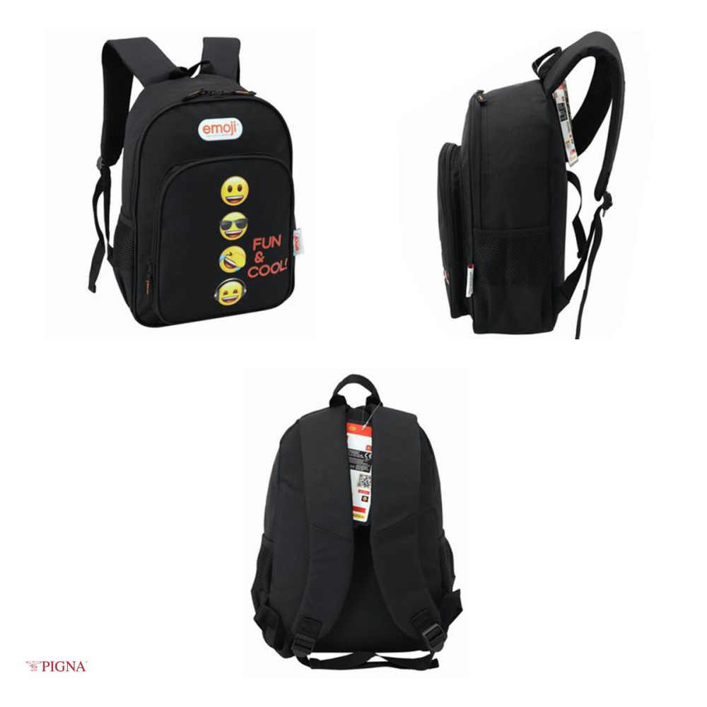 Ghiozdan Pigna Classic Emoji, din poliester, pentru prescolari, 2 fermoare, negru, 38x27x12 cm [4]