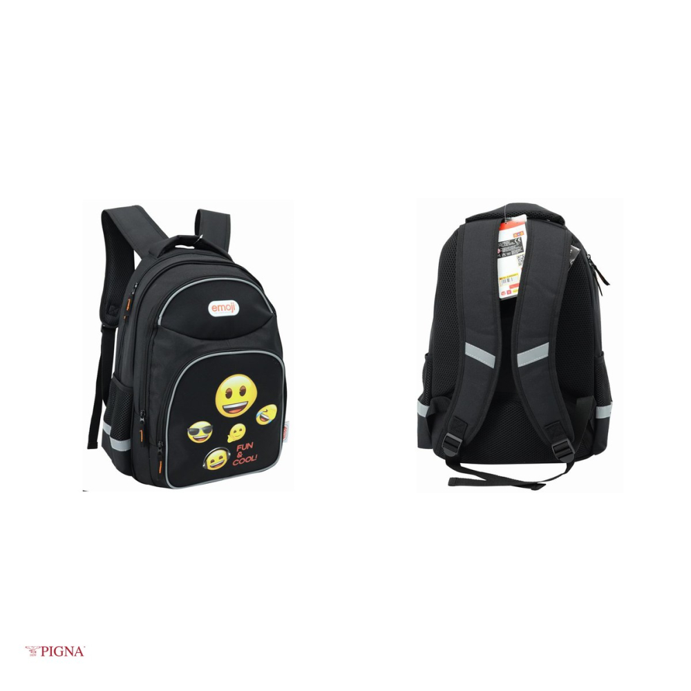 Ghiozdan Pigna Classic Emoji, din poliester, pentru scoala generala, 3 fermoare, negru, 42x30x20 cm [4]