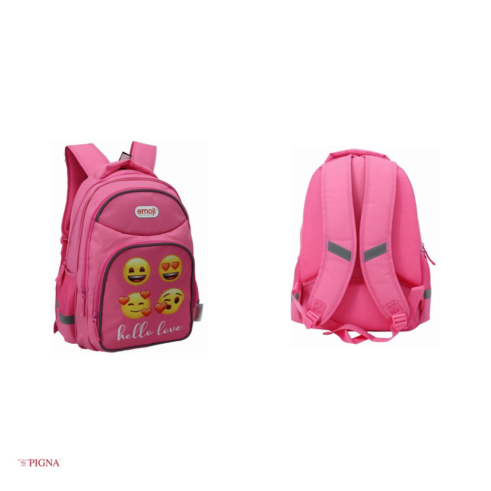 Ghiozdan Pigna Classic Emoji, din poliester, pentru scoala generala, 3 fermoare, roz, 42x30x20 cm [4]