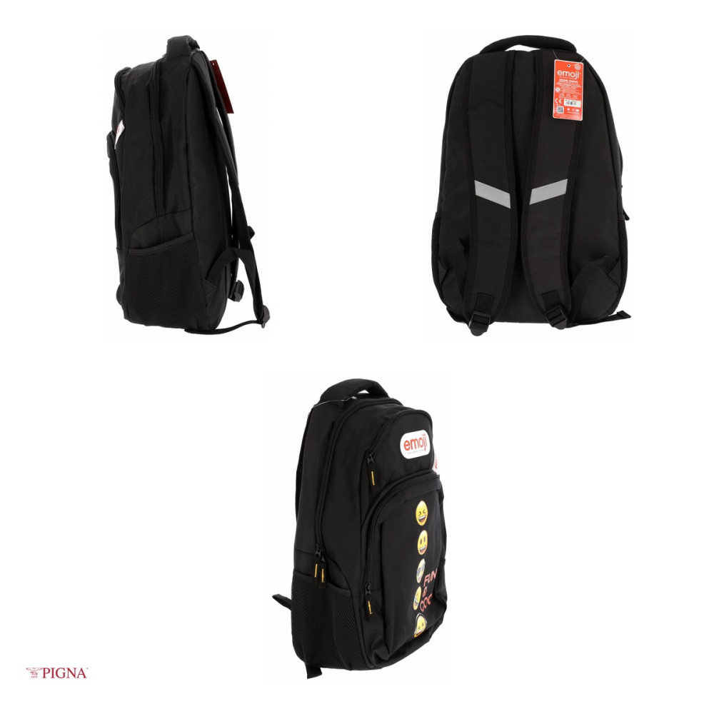 Ghiozdan Pigna Classic Emoji, din poliester, pentru scoala generala, fun and cool, negru, 46x32x17 cm [4]