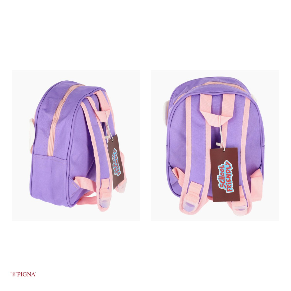 Ghiozdan Pigna, din poliester, pentru prescolari, iepure 2 compartimente 2 fermoare, mov, 28x22x10 cm [4]