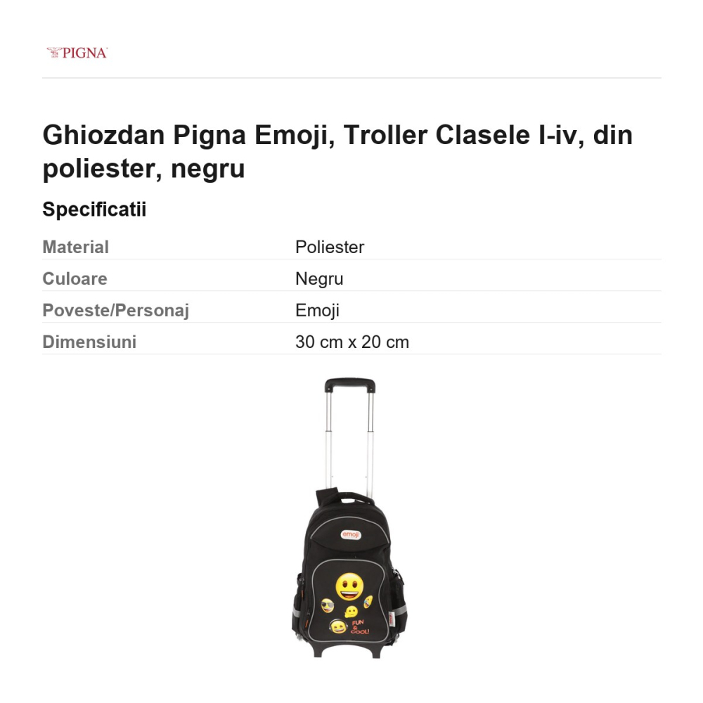 Ghiozdan Pigna Emoji, din poliester, troller clasele I-IV, negru [3]