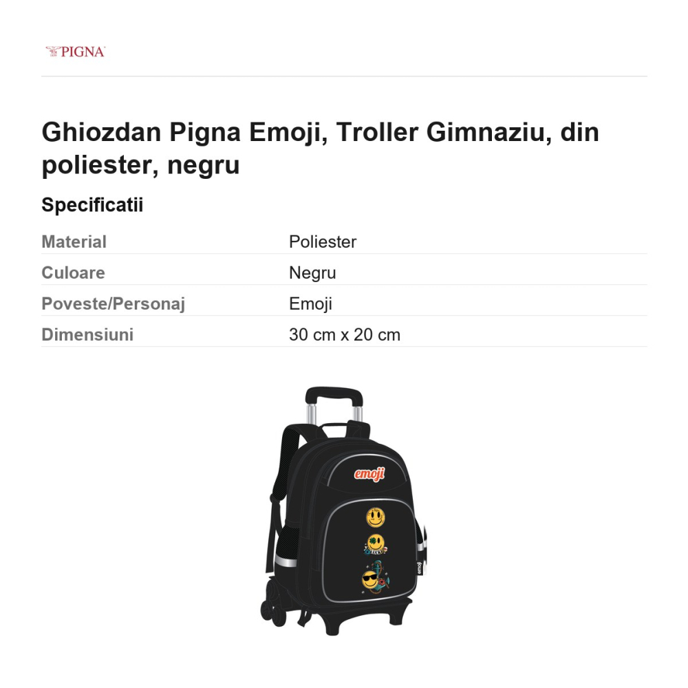 Ghiozdan Pigna Emoji, din poliester, troller gimnaziu, negru [3]