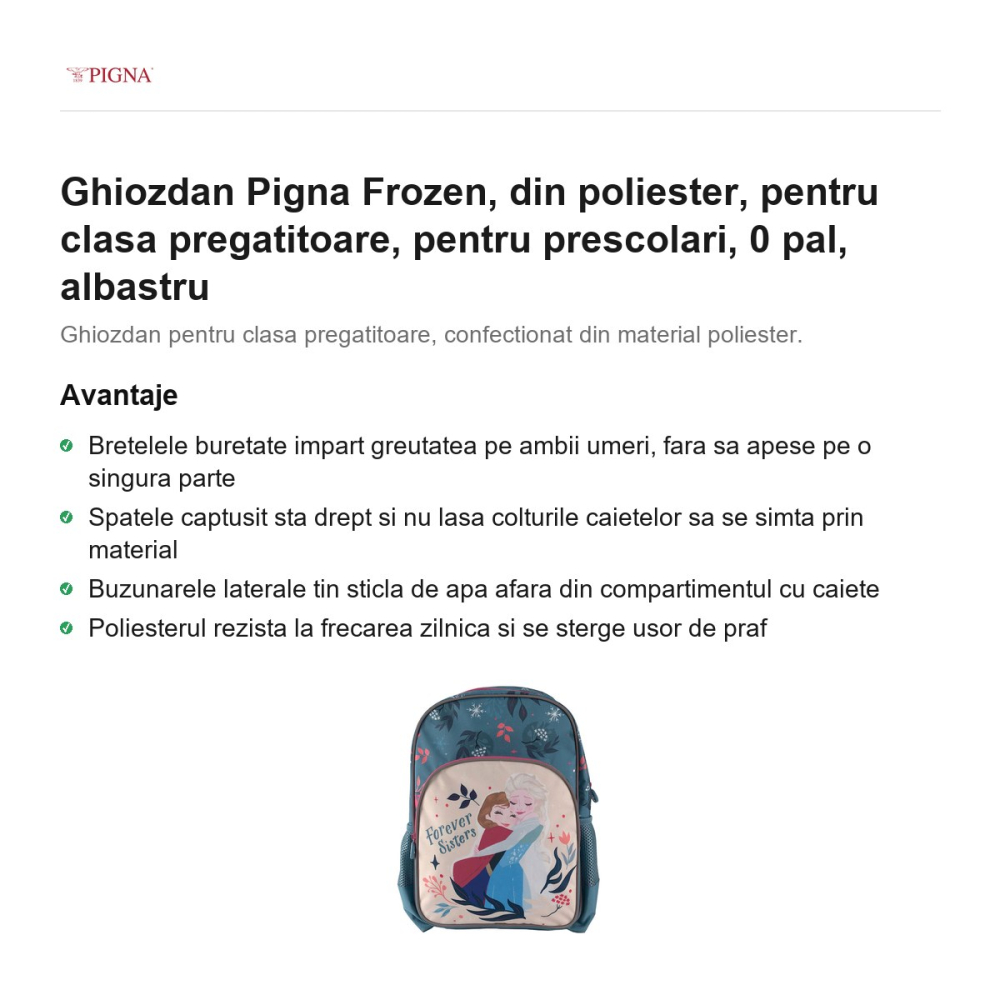 Ghiozdan Pigna Frozen, din poliester, pentru clasa pregatitoare, pal, albastru [2]