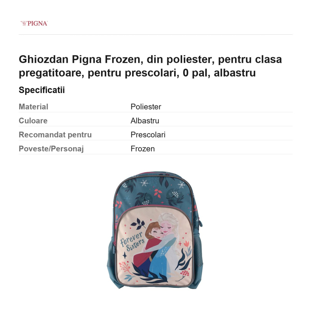 Ghiozdan Pigna Frozen, din poliester, pentru clasa pregatitoare, pal, albastru [3]