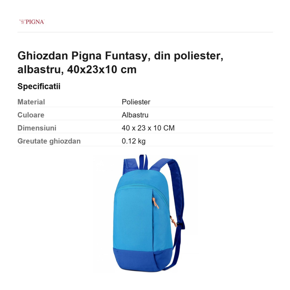 Ghiozdan Pigna Funtasy, din poliester, albastru, 40x23x10 cm [3]