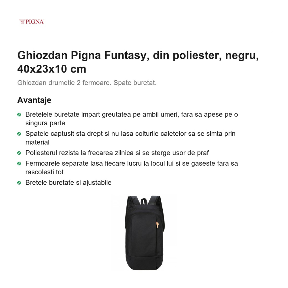 Ghiozdan Pigna Funtasy, din poliester, negru, 40x23x10 cm [2]