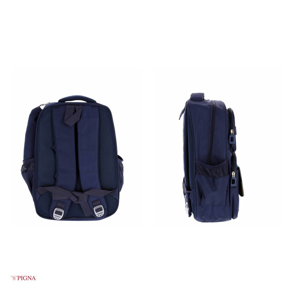 Ghiozdan Pigna Funtasy, din poliester, pentru scoala generala, clasa 0 bleumarin verde penar 4 fermoare, albastru, 40x30x13 cm [4]