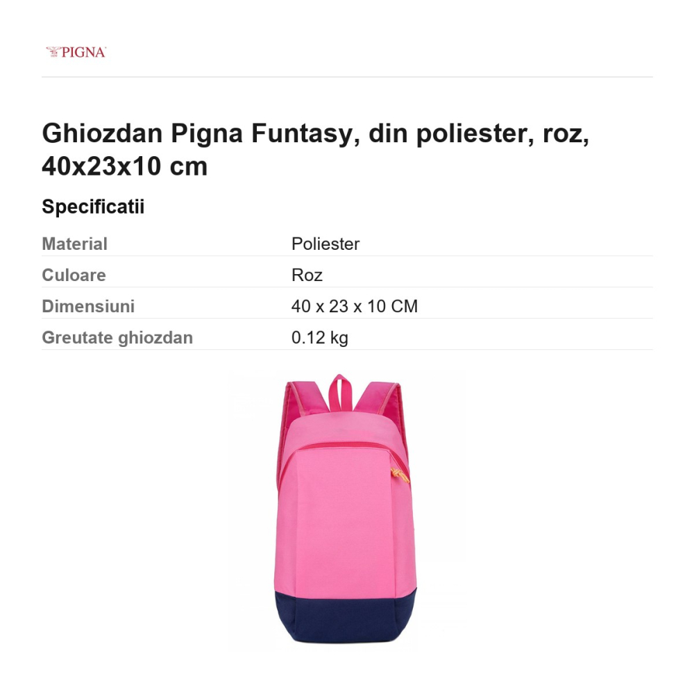 Ghiozdan Pigna Funtasy, din poliester, roz, 40x23x10 cm [3]