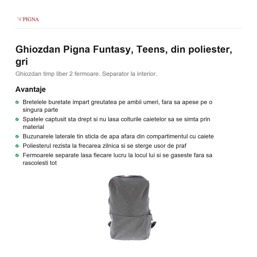 Ghiozdan Pigna Funtasy, din poliester, teens, gri [2]