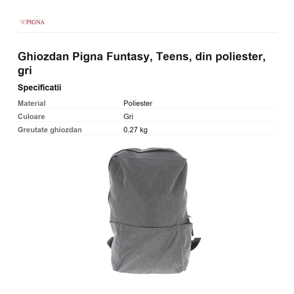 Ghiozdan Pigna Funtasy, din poliester, teens, gri [3]