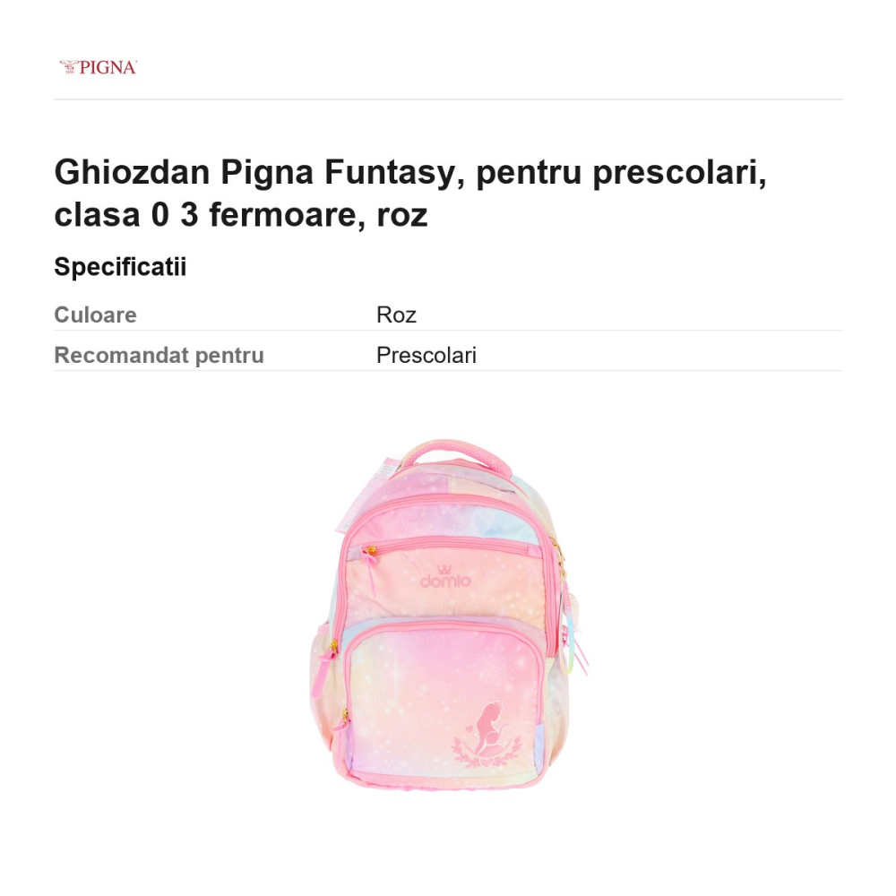 Ghiozdan Pigna Funtasy, pentru prescolari, 3 fermoare, roz [3]