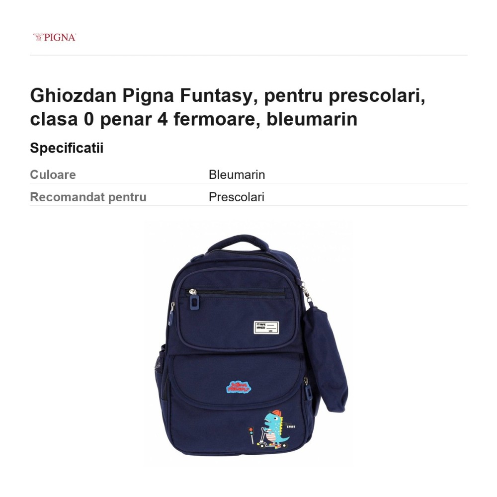 Ghiozdan Pigna Funtasy, pentru prescolari, penar 4 fermoare, bleumarin [3]