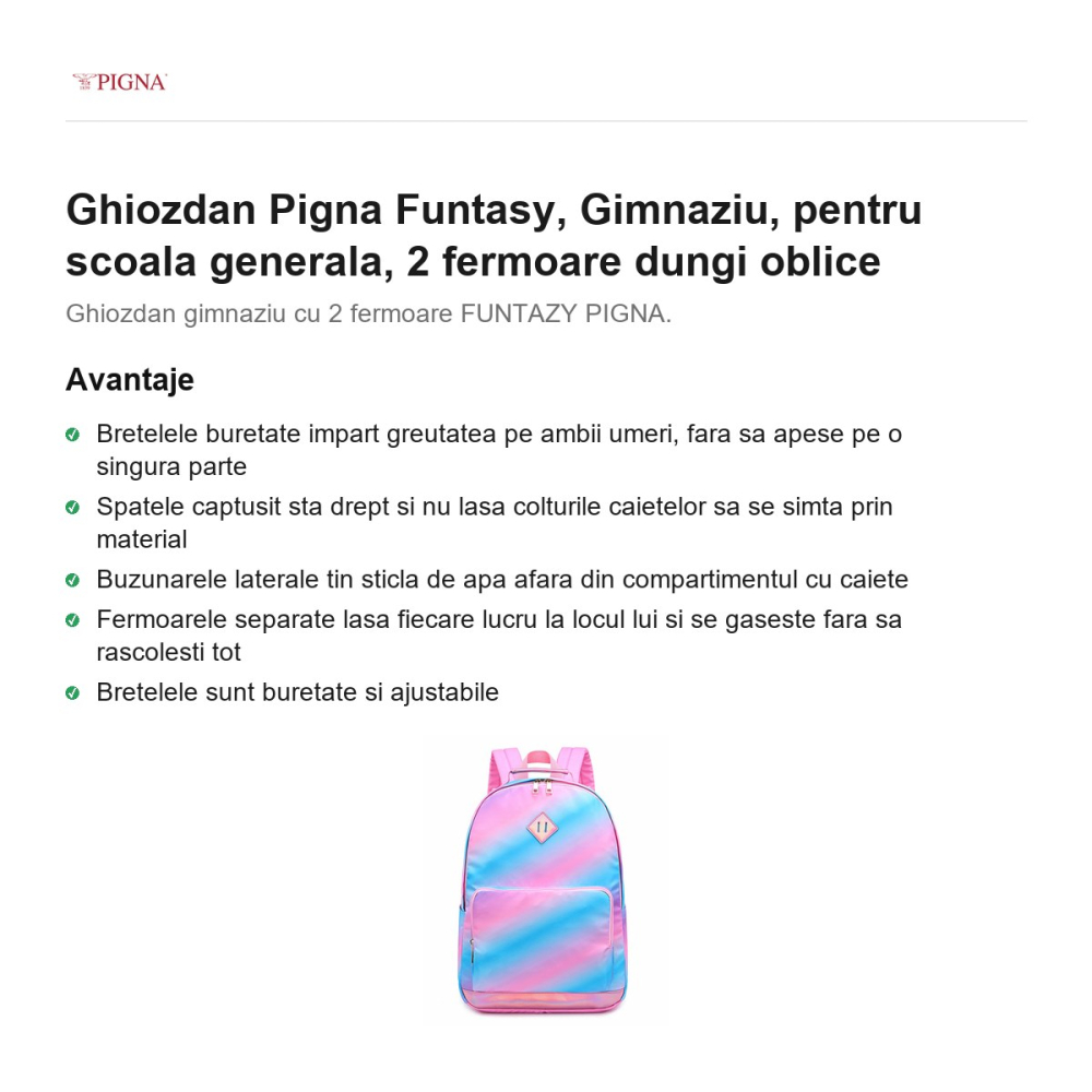 Ghiozdan Pigna Funtasy, pentru scoala generala, 2 fermoare dungi oblice [2]