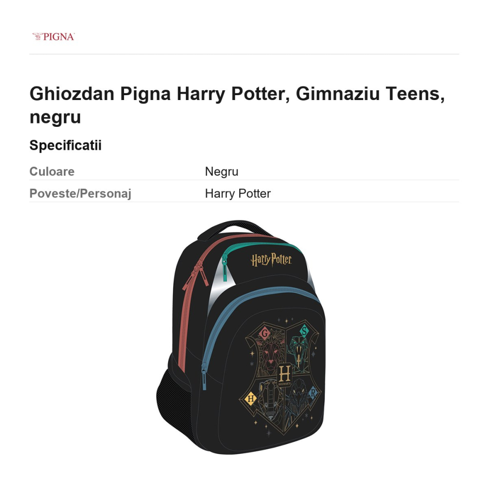 Ghiozdan Pigna Harry Potter, gimnaziu teens, negru [3]