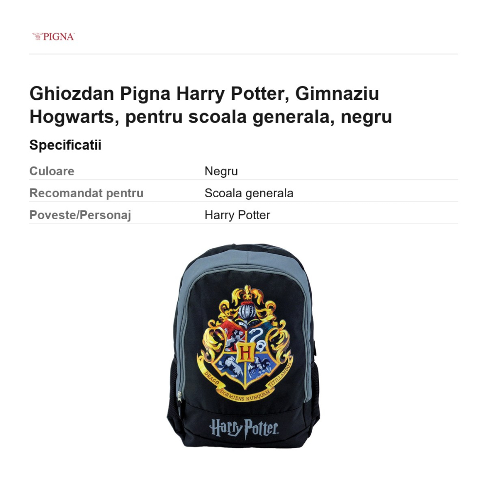 Ghiozdan Pigna Harry Potter, pentru scoala generala, hogwarts, negru [3]