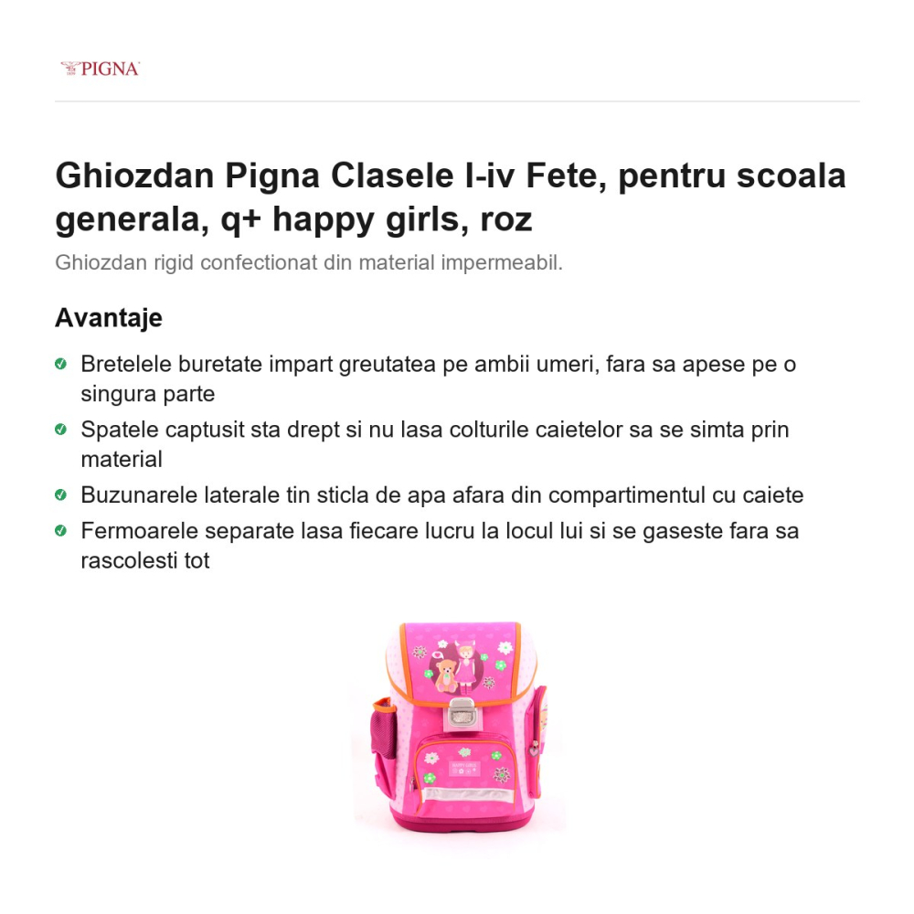 Ghiozdan Pigna I-IV Fete, pentru scoala generala, q+ happy girls, roz [2]