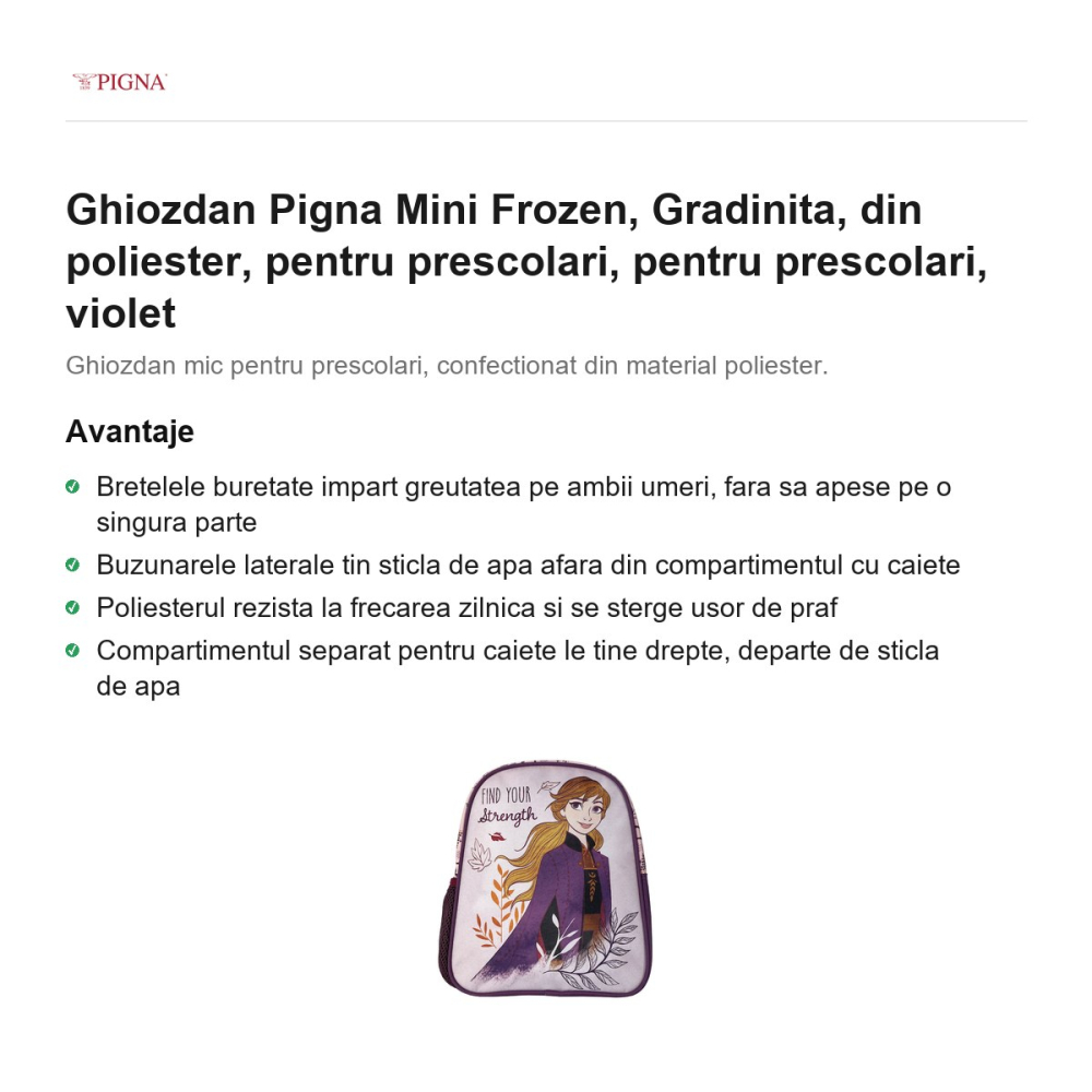Ghiozdan Pigna Mini Frozen, din poliester, pentru prescolari, violet [2]