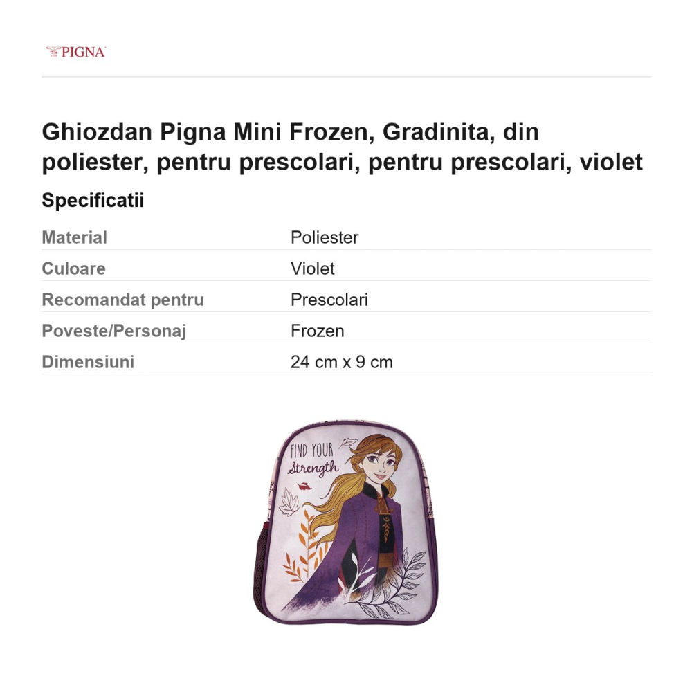 Ghiozdan Pigna Mini Frozen, din poliester, pentru prescolari, violet [3]