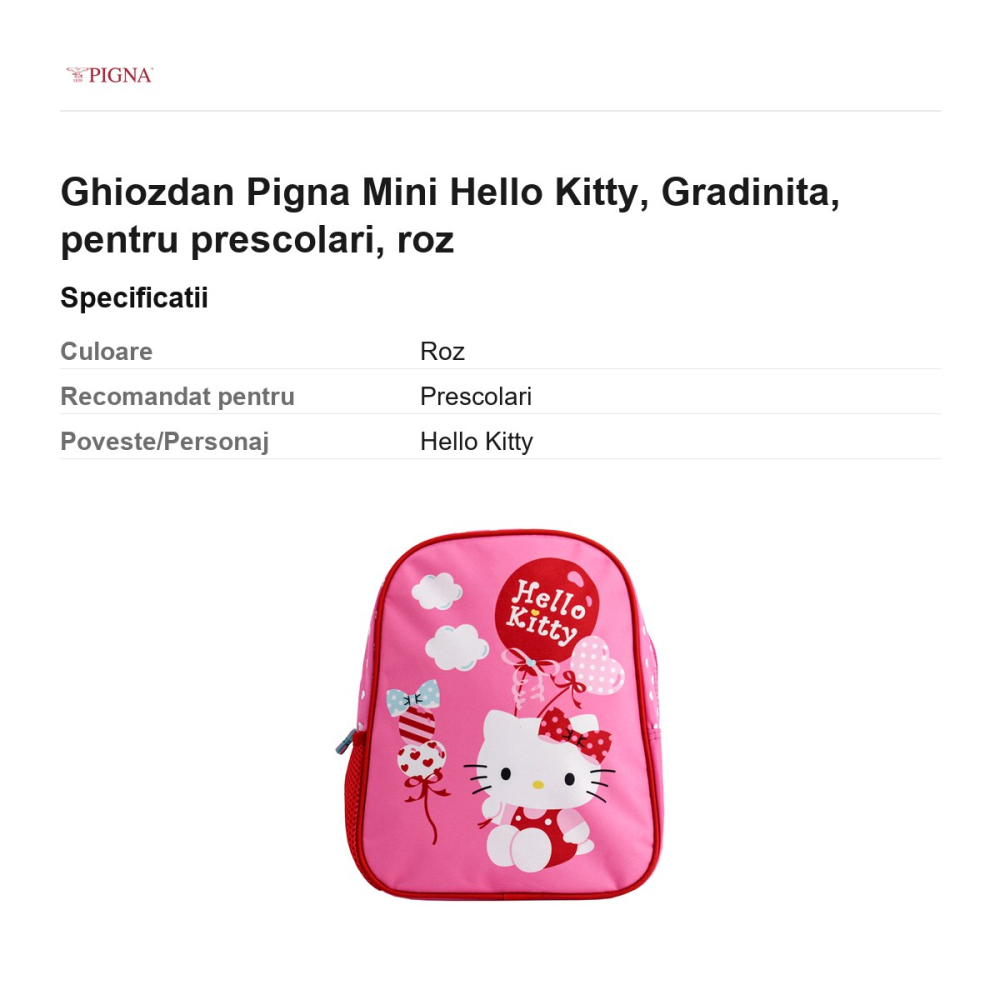 Ghiozdan Pigna Mini Hello Kitty, pentru prescolari, roz [3]