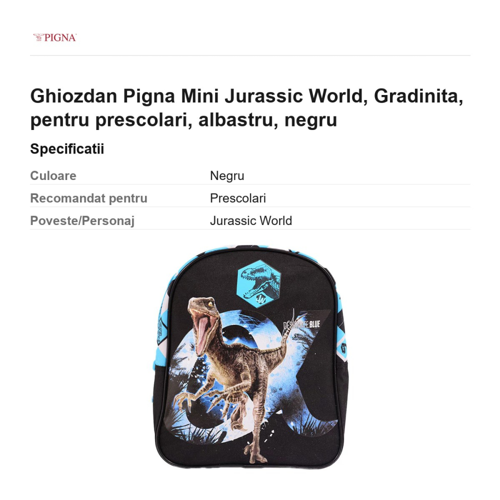Ghiozdan Pigna Mini Jurassic World, pentru prescolari, albastru, negru [3]