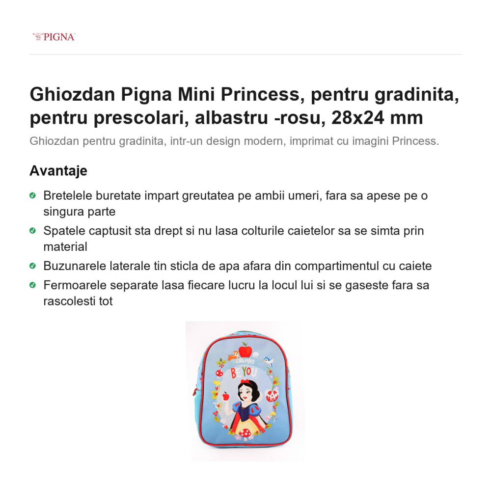 Ghiozdan Pigna Mini Princess, pentru gradinita, albastru -rosu, 28x24 mm [2]