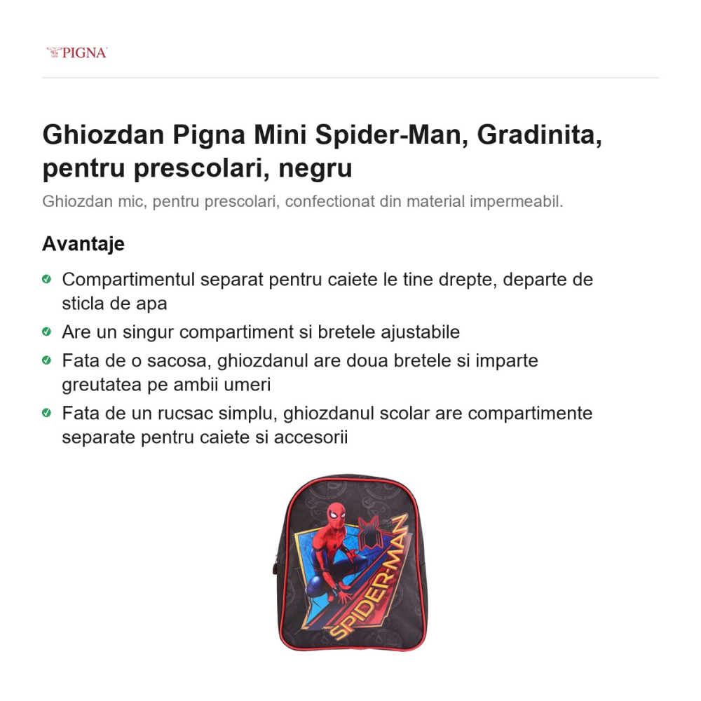 Ghiozdan Pigna Mini Spider-Man, pentru prescolari, negru [2]