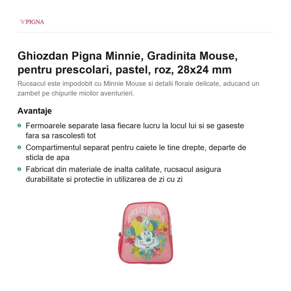 Ghiozdan Pigna Minnie, pentru prescolari, mouse pastel, roz, 28x24 mm [2]