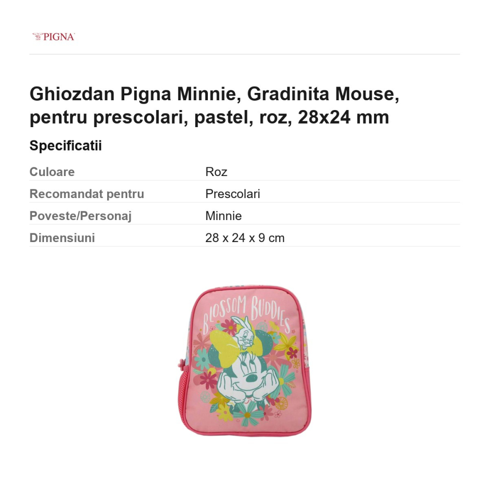 Ghiozdan Pigna Minnie, pentru prescolari, mouse pastel, roz, 28x24 mm [3]