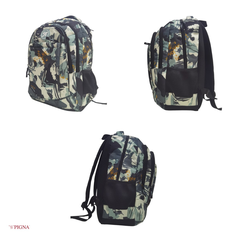 Ghiozdan Pigna pentru gimnaziu, model camuflaj, 4 fermoare, 45x31x14 cm, negru [4]