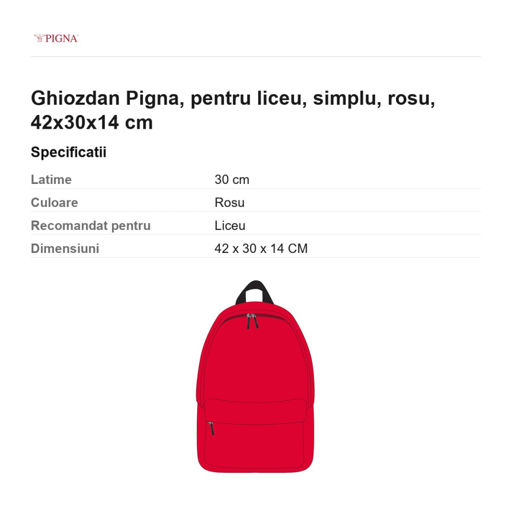 Ghiozdan Pigna, pentru liceu, simplu, rosu, 42x30x14 cm [3]