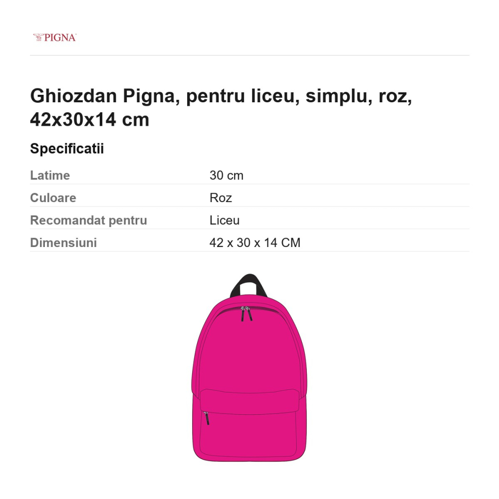 Ghiozdan Pigna, pentru liceu, simplu, roz, 42x30x14 cm [3]