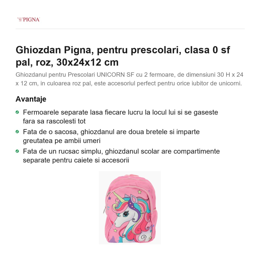 Ghiozdan Pigna, pentru prescolari, sf pal, roz, 30x24x12 cm [2]