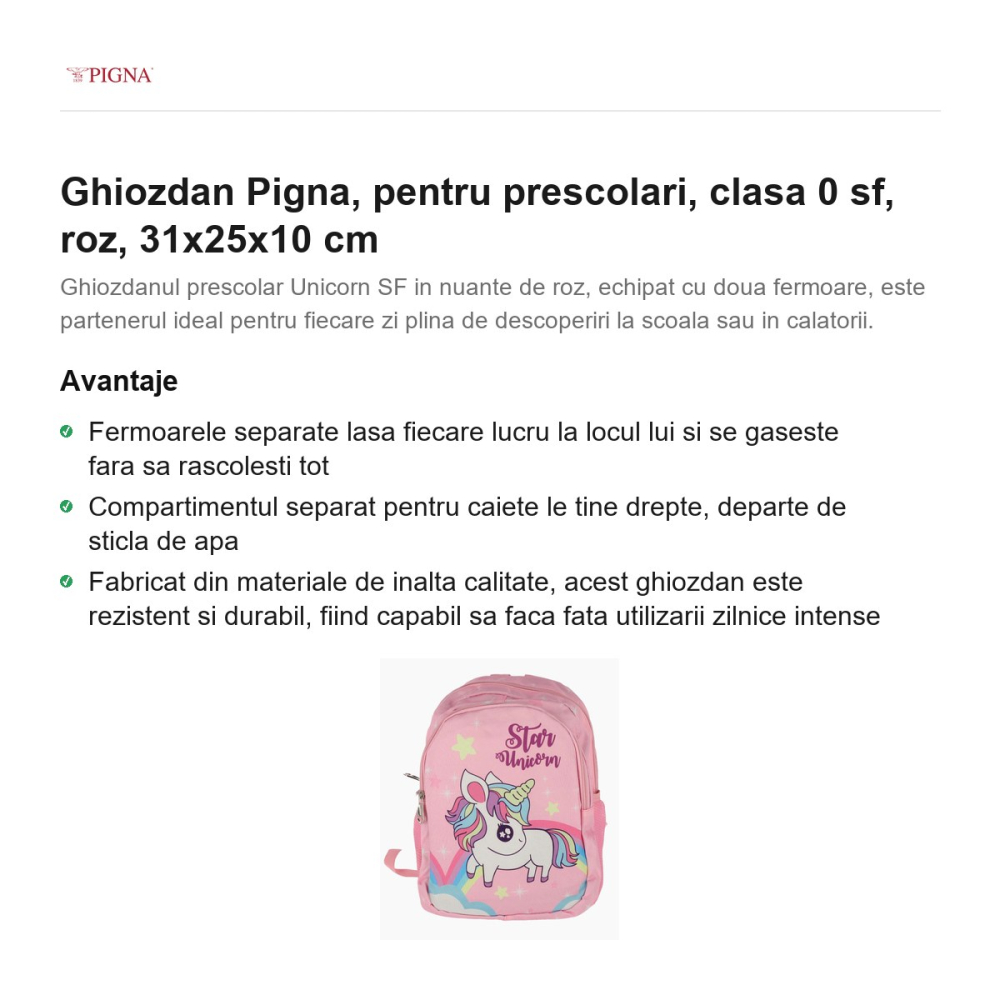 Ghiozdan Pigna, pentru prescolari, sf, roz, 31x25x10 cm [2]