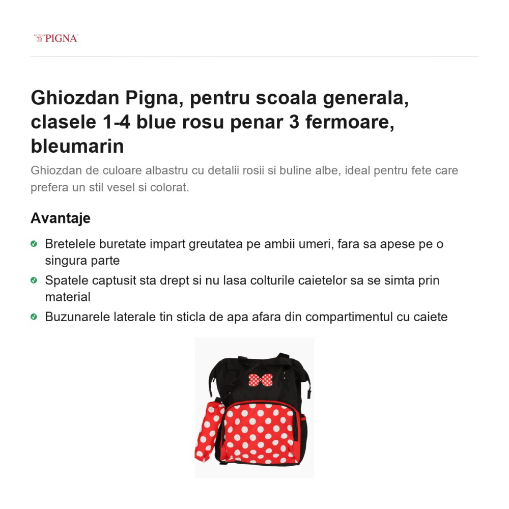 Ghiozdan Pigna, pentru scoala generala, blue rosu penar 3 fermoare, bleumarin [2]