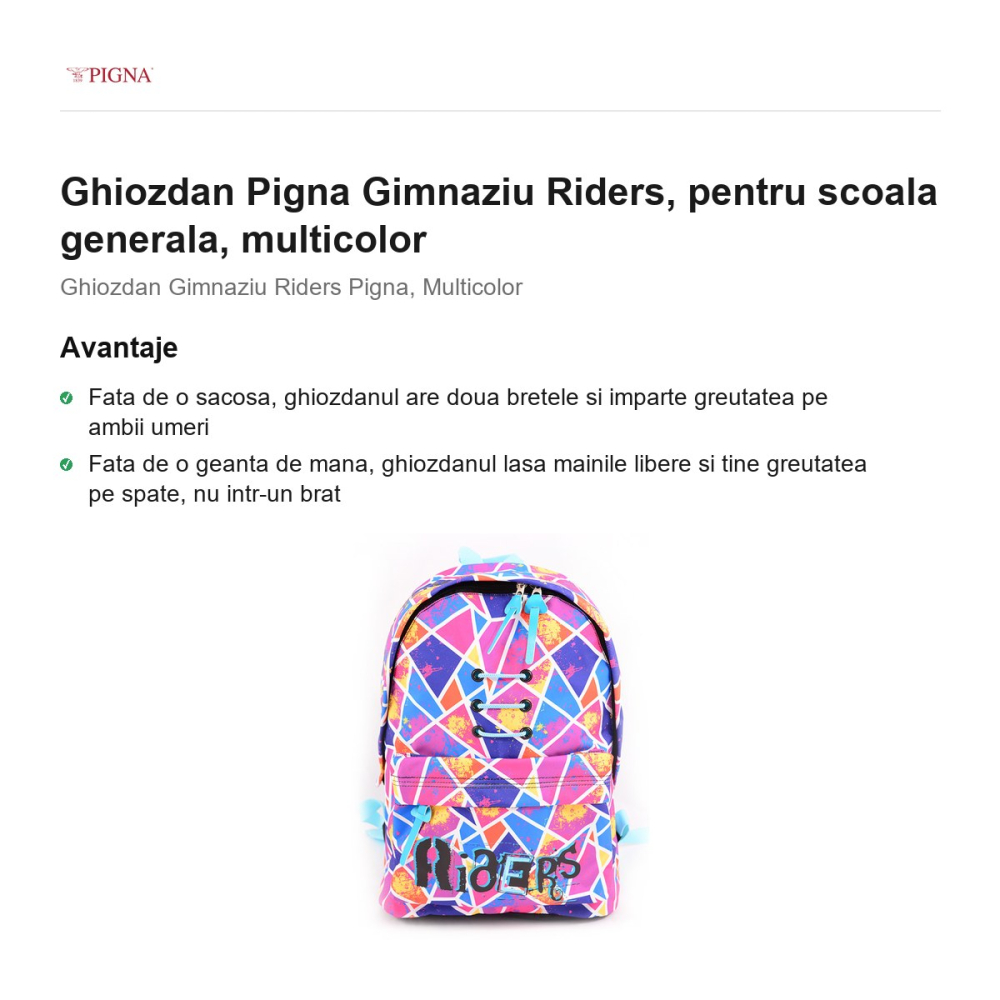 Ghiozdan Pigna, pentru scoala generala, riders, multicolor [2]