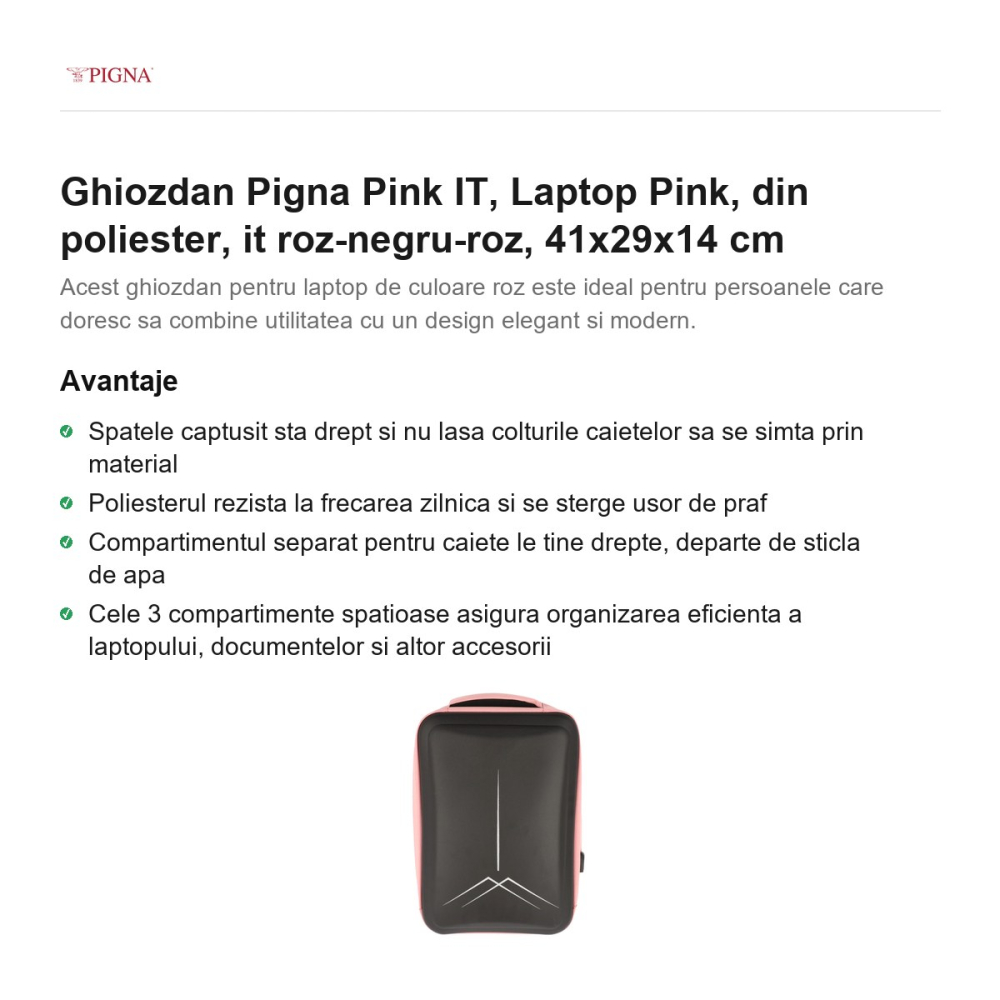 Ghiozdan Pigna Pink IT, din poliester, laptop roz-negru-roz, 41x29x14 cm [2]