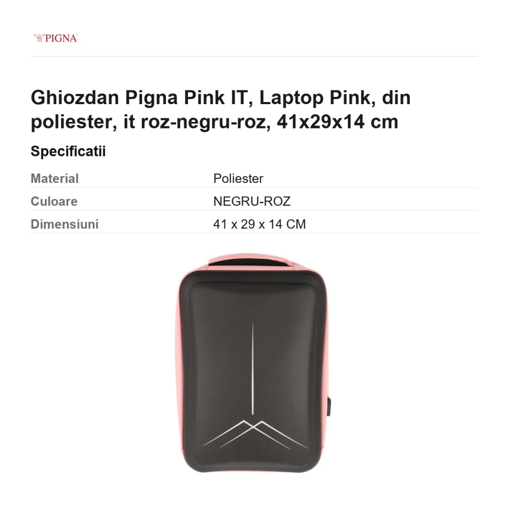Ghiozdan Pigna Pink IT, din poliester, laptop roz-negru-roz, 41x29x14 cm [3]