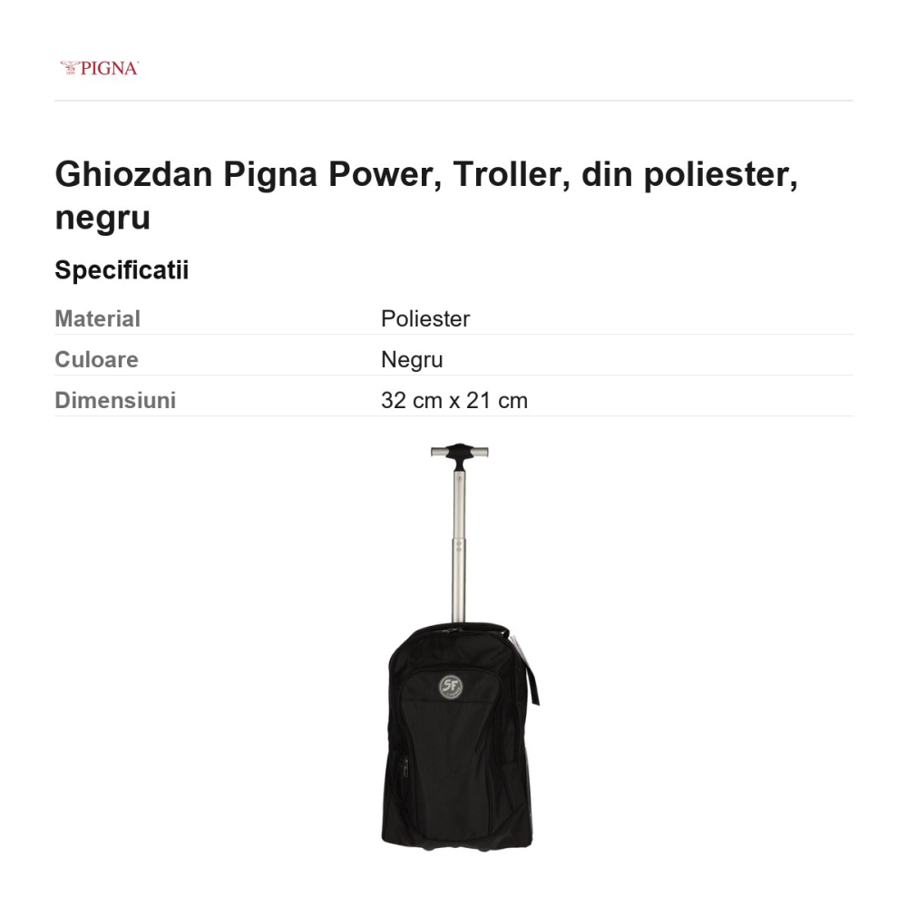Ghiozdan Pigna Power, din poliester, troller, negru [3]