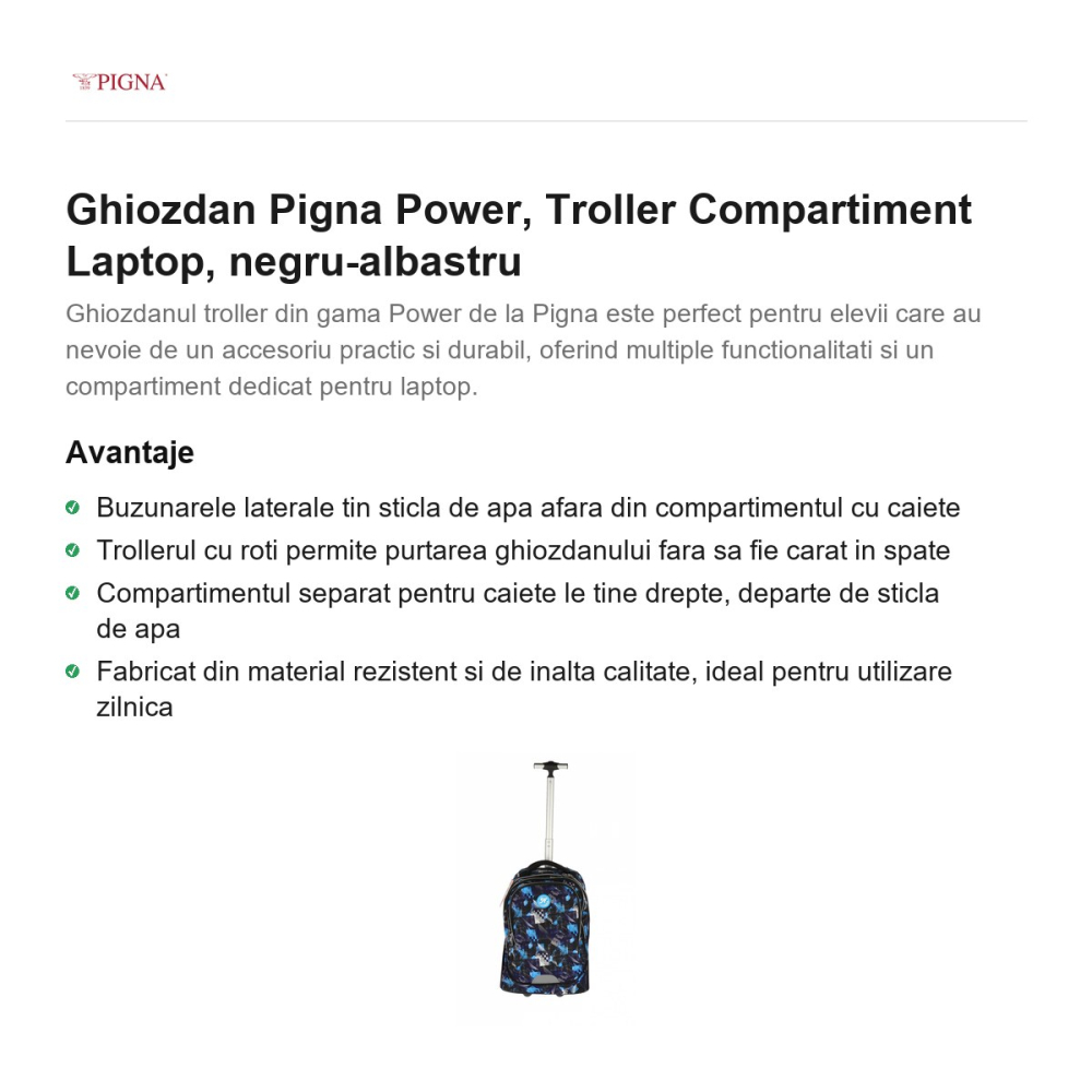 Ghiozdan Pigna Power, troller compartiment laptop, negru-albastru [2]