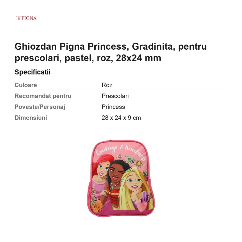 Ghiozdan Pigna Princess, pentru prescolari, pastel, roz, 28x24 mm [3]