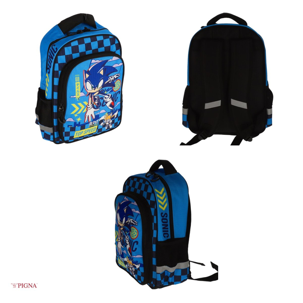 Ghiozdan Pigna Sonic, pentru prescolari, 2 fermoare, albastru [4]
