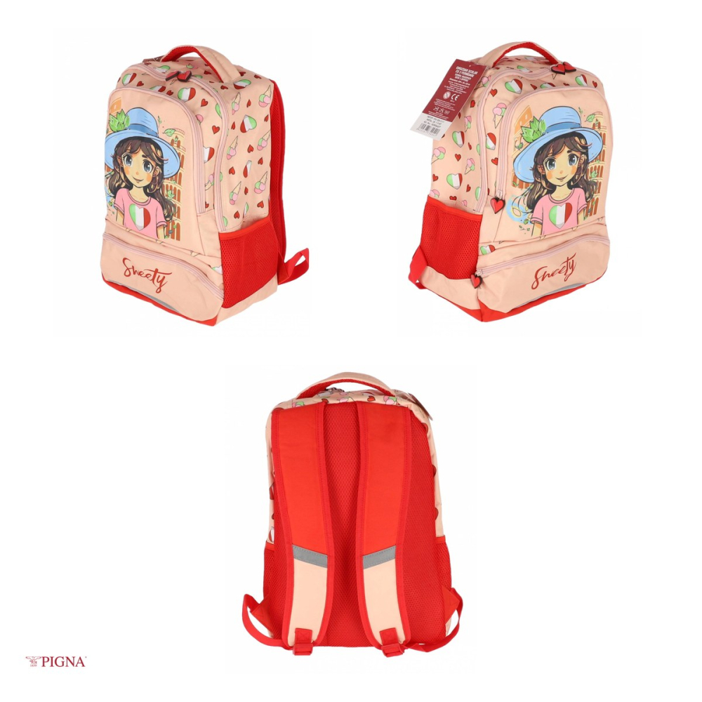 Ghiozdan Pigna Sweety, pentru scoala generala, cl I-IV 3 fermoare, roz, 30x20 cm [4]
