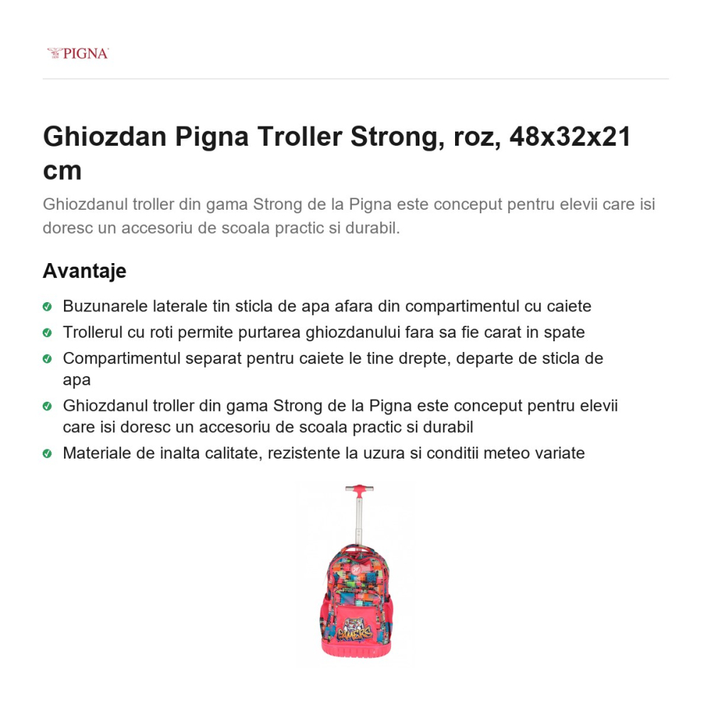 Ghiozdan Pigna Troller Strong, roz, 48x32x21 cm [2]