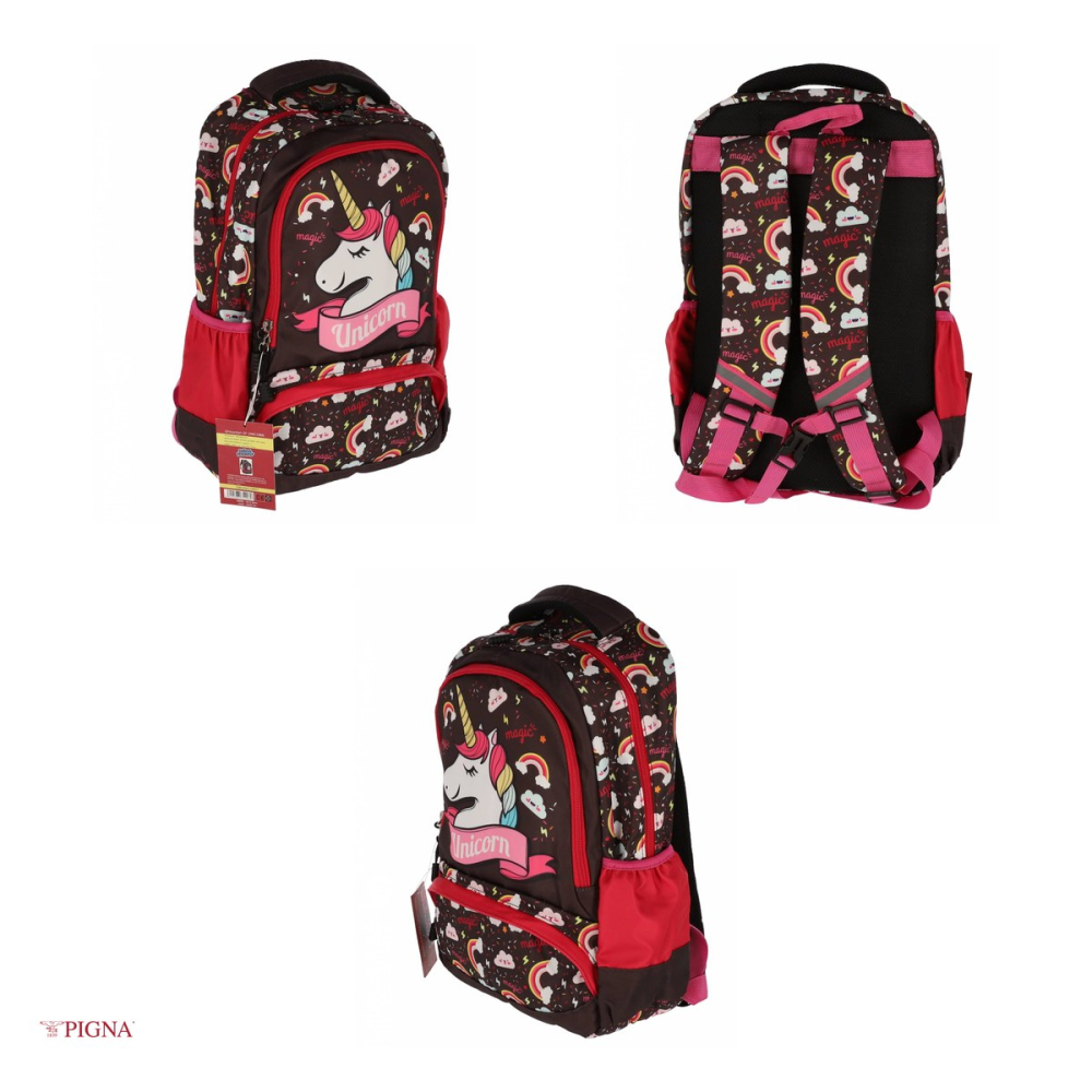 Ghiozdan Pigna Unicorn, capacitate 15 l, pentru prescolari, 3 fermoare, negru, 38x29x13 cm [4]