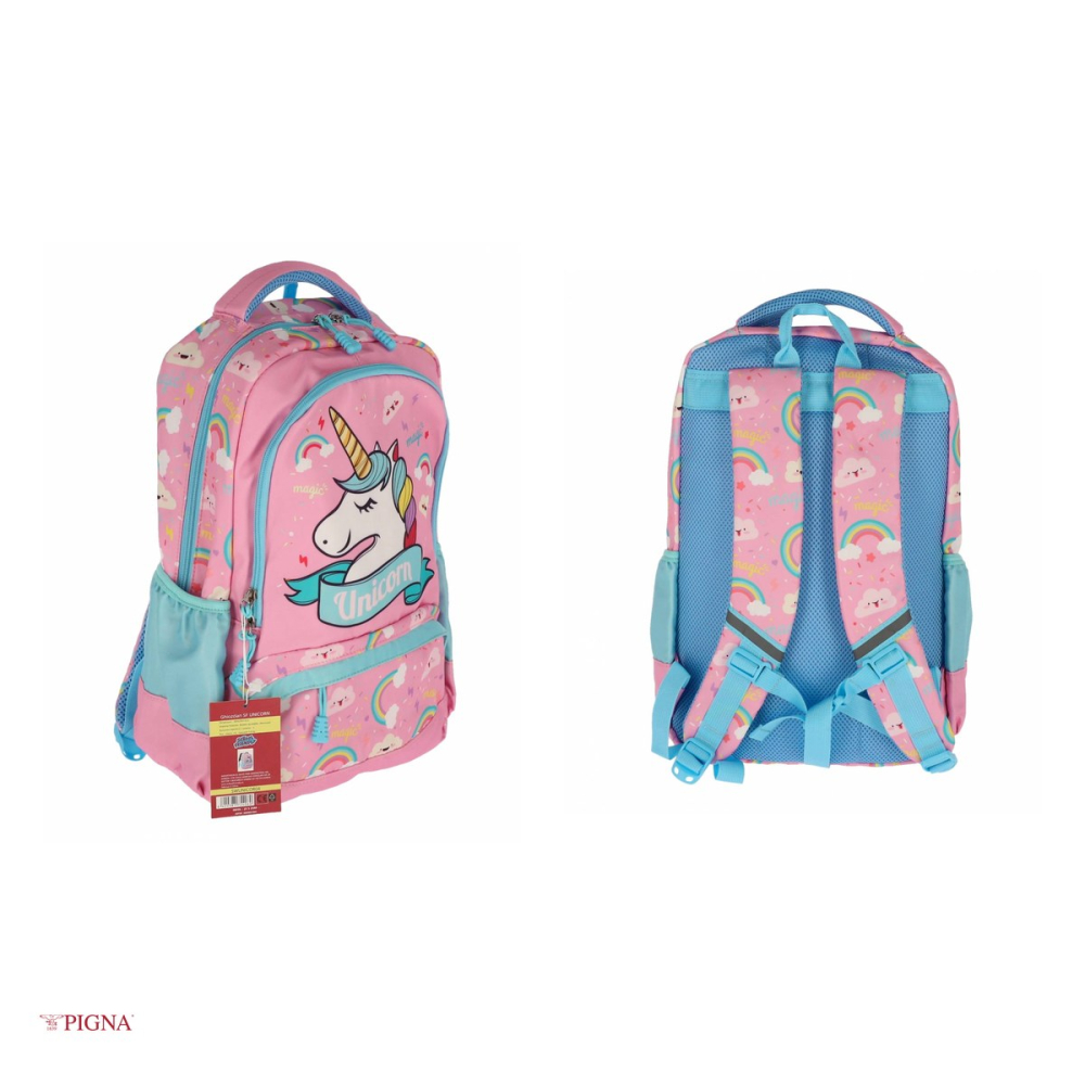 Ghiozdan Pigna Unicorn, capacitate 15 l, pentru prescolari, 3 fermoare, roz, 38x29x13 cm [4]