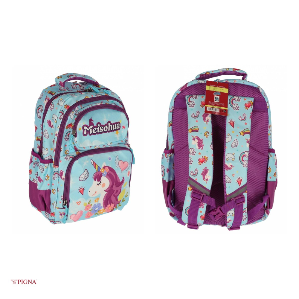 Ghiozdan Pigna Unicorn, capacitate 15 l, pentru prescolari, blue 4 fermoare, mov, 38x29x13 cm [4]